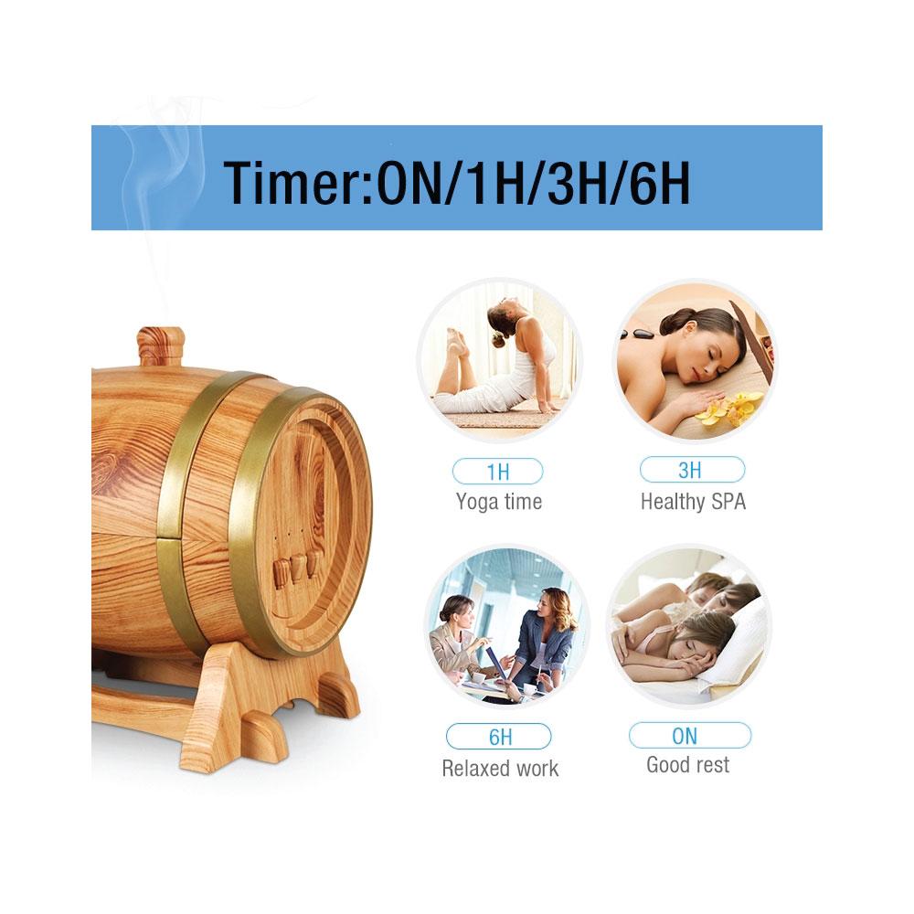 Essential Oil Aroma Diffuser Barrel Wood Design 350ml Ultrasonic Mist