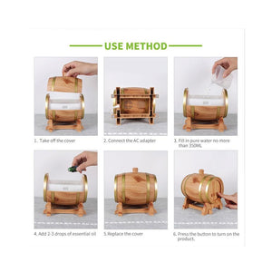 Essential Oil Aroma Diffuser Barrel Wood Design 350ml Ultrasonic Mist