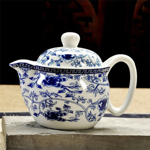 Retro Chinese Kung Fu Porcelain Ceramic Teapot with Strainer, Handmade Dragon Flower Puer Tea Pot, 350ml, Samovar Kungfu Teaware