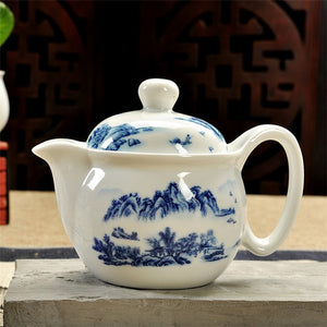 Retro Chinese Kung Fu Porcelain Ceramic Teapot with Strainer, Handmade Dragon Flower Puer Tea Pot, 350ml, Samovar Kungfu Teaware