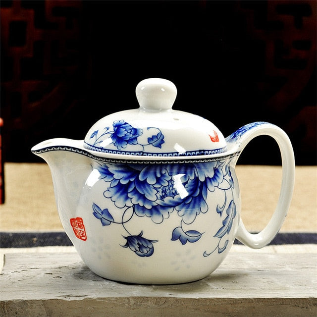 Retro Chinese Kung Fu Porcelain Ceramic Teapot with Strainer, Handmade Dragon Flower Puer Tea Pot, 350ml, Samovar Kungfu Teaware