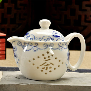 Retro Chinese Kung Fu Porcelain Ceramic Teapot with Strainer, Handmade Dragon Flower Puer Tea Pot, 350ml, Samovar Kungfu Teaware