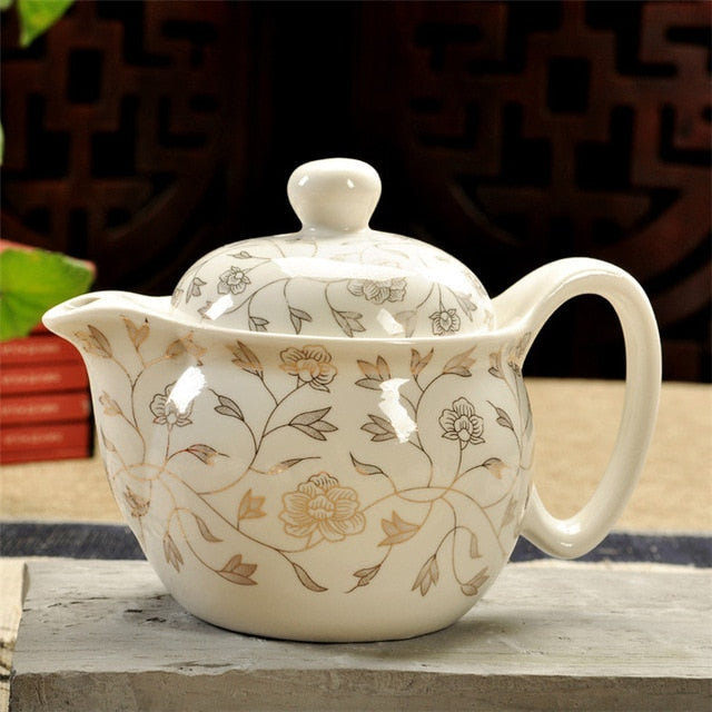 Retro Chinese Kung Fu Porcelain Ceramic Teapot with Strainer, Handmade Dragon Flower Puer Tea Pot, 350ml, Samovar Kungfu Teaware