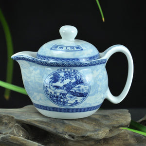 Retro Chinese Kung Fu Porcelain Ceramic Teapot with Strainer, Handmade Dragon Flower Puer Tea Pot, 350ml, Samovar Kungfu Teaware