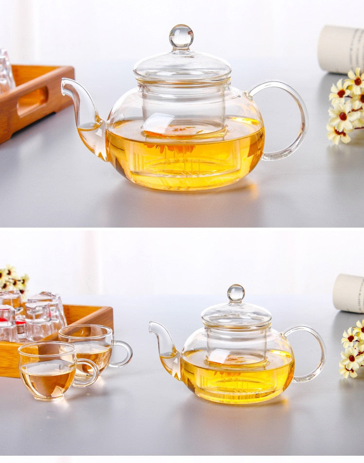 1PC Heat Resistant Glass Flower Tea Pot,Practical Bottle Flower TeaCup Glass  Teapot with Infuser Tea Leaf Herbal Coffee Pot Water Kettle JN 1010