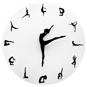 Yoga Postures Wall Clock,  Fitness, Flexible, Girl, Silent Modern Clock, Home Decor. Meditation Decor, Yoga, Relax Gift