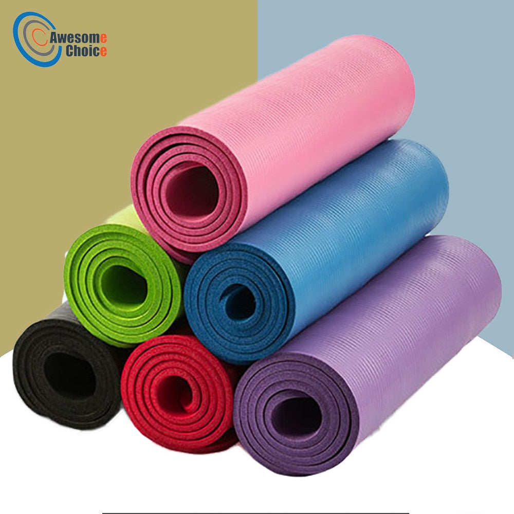 Quality 10mm NBR Yoga Mat with Free Carry Rope, 183x61cm Non-slip Thick Pad Fitness, Pilates, Exercise Mat for Outdoor or Gym