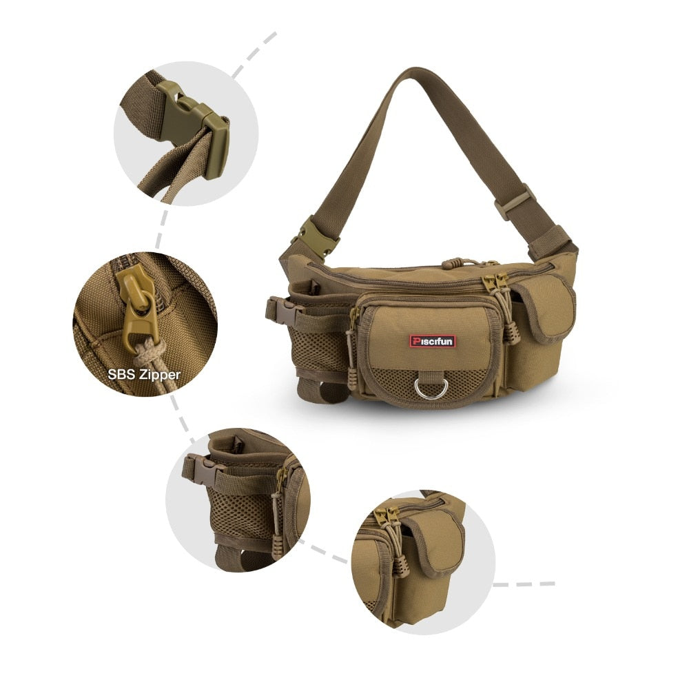 Piscifun Multifunctional Fishing Bag, Outdoor Waist Bag, Portable Lure Waist Pack,Fishing Tackle Bag